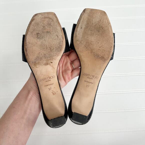 Jimmy Choo x Kaia Snakeskin Sandals Slides Black Leather Trim Minimalist - Picture 7 of 8